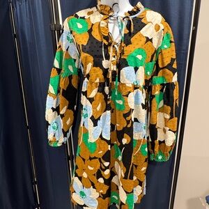 Who What Wear Floral Long Sleeve Dress - Black, Green, Brown